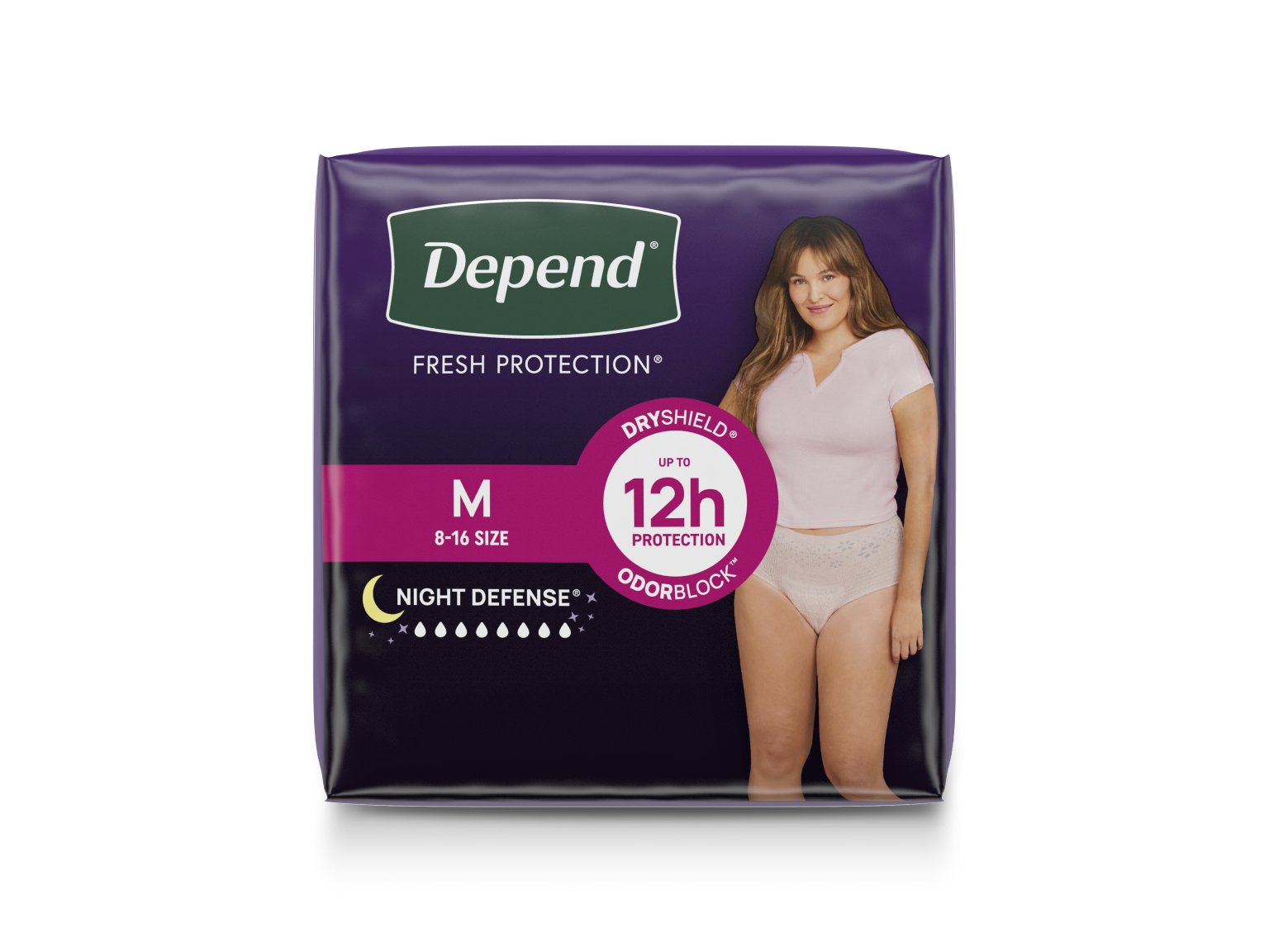 Depend® Incontinence  Night Defense® Underwear for Women Feature: by wicking away wetness