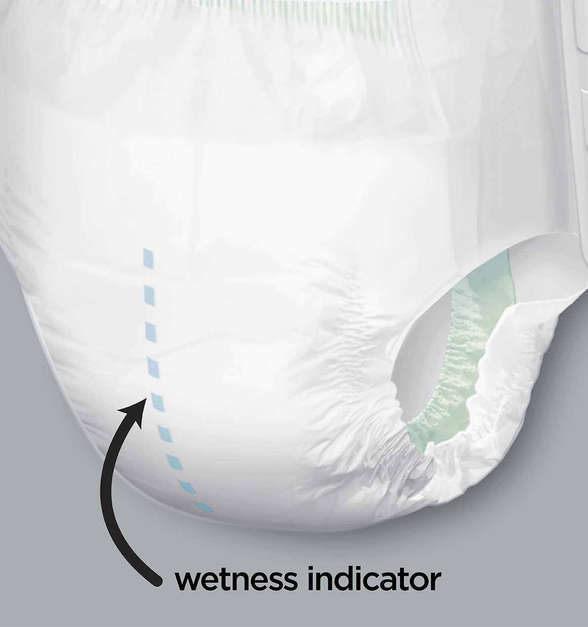 Depend® Incontinence Protection with Tabs Feature: Wetness indicator line disappears when it’s time to change